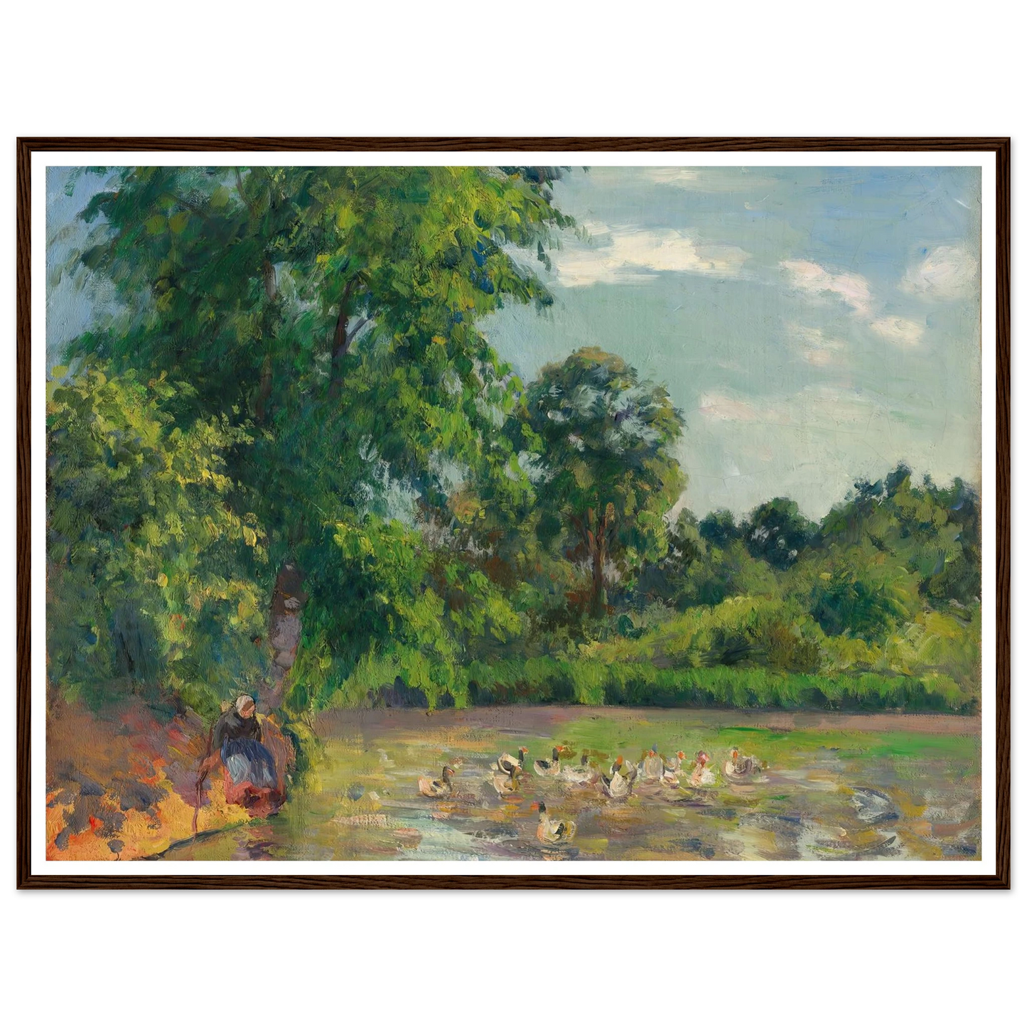 Canards sur l’étang de Montfoucault (circa 1874) Art Print | Camille Pissarro - Framed Poster - 30x40 cm / 12x16″ - Black frame