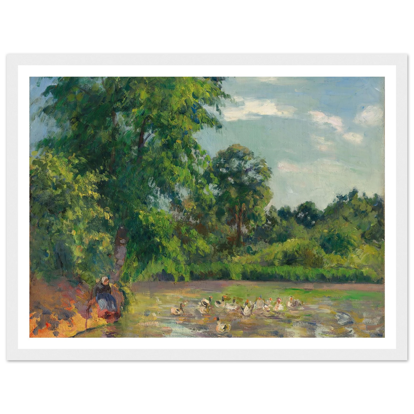 Canards sur l’étang de Montfoucault (circa 1874) Art Print | Camille Pissarro - Framed Poster - 30x40 cm / 12x16″ - Black frame