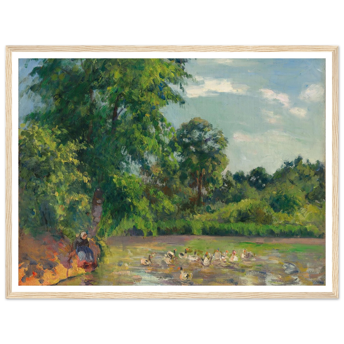 Canards sur l’étang de Montfoucault (circa 1874) Art Print | Camille Pissarro - Framed Poster - 30x40 cm / 12x16″ - Black frame