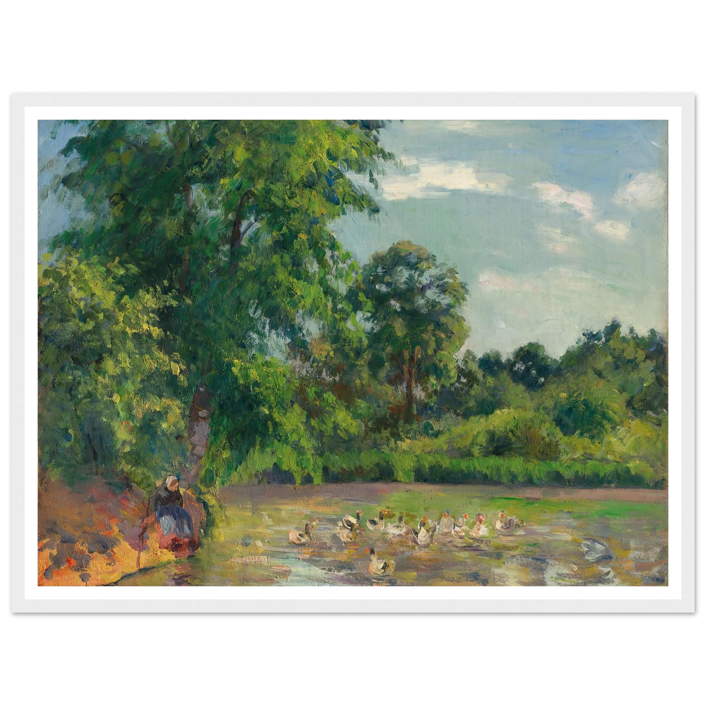 Canards sur l’étang de Montfoucault (circa 1874) Art Print | Camille Pissarro - Framed Poster - 30x40 cm / 12x16″ - Black frame