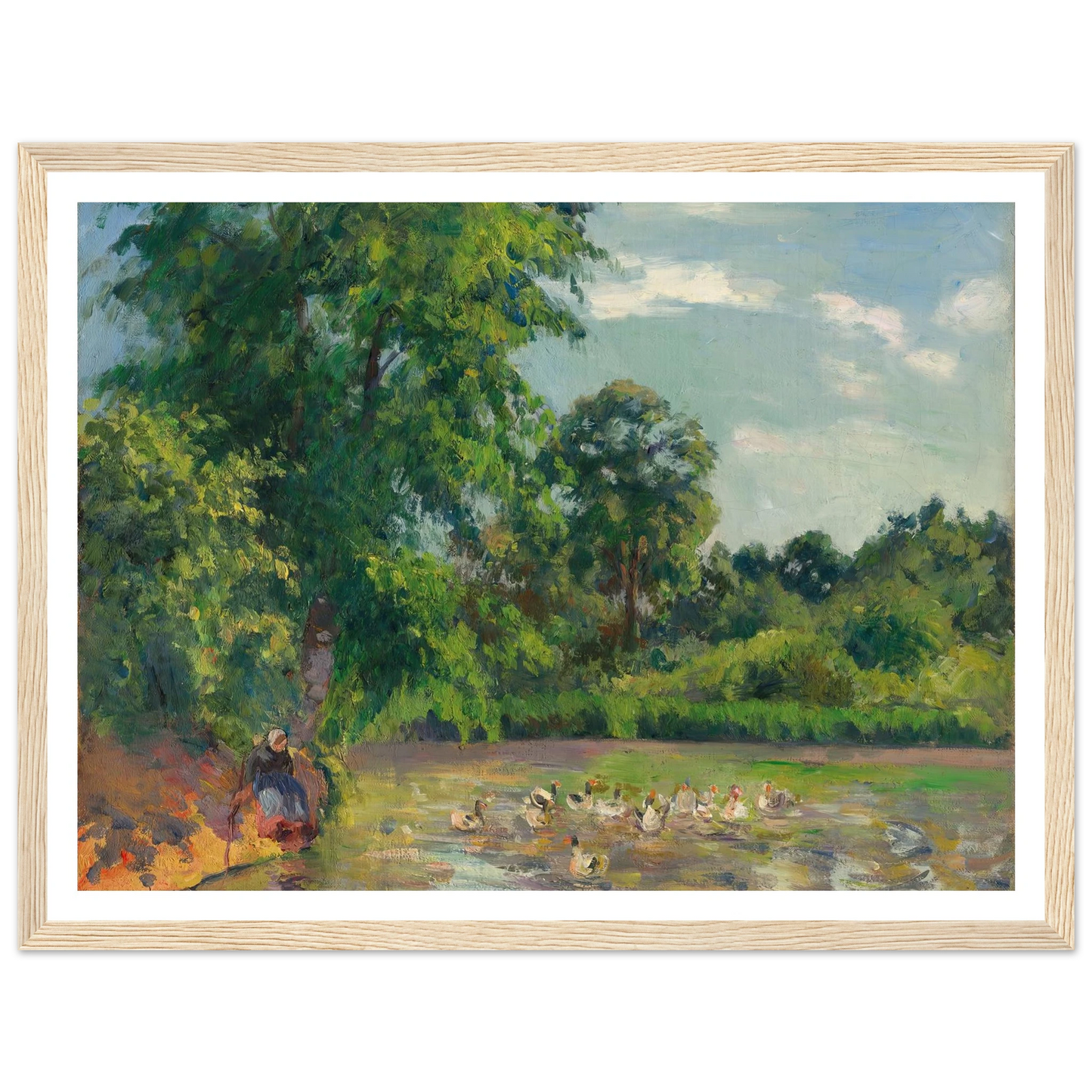 Canards sur l’étang de Montfoucault (circa 1874) Art Print | Camille Pissarro - Framed Poster - 30x40 cm / 12x16″ - Black frame