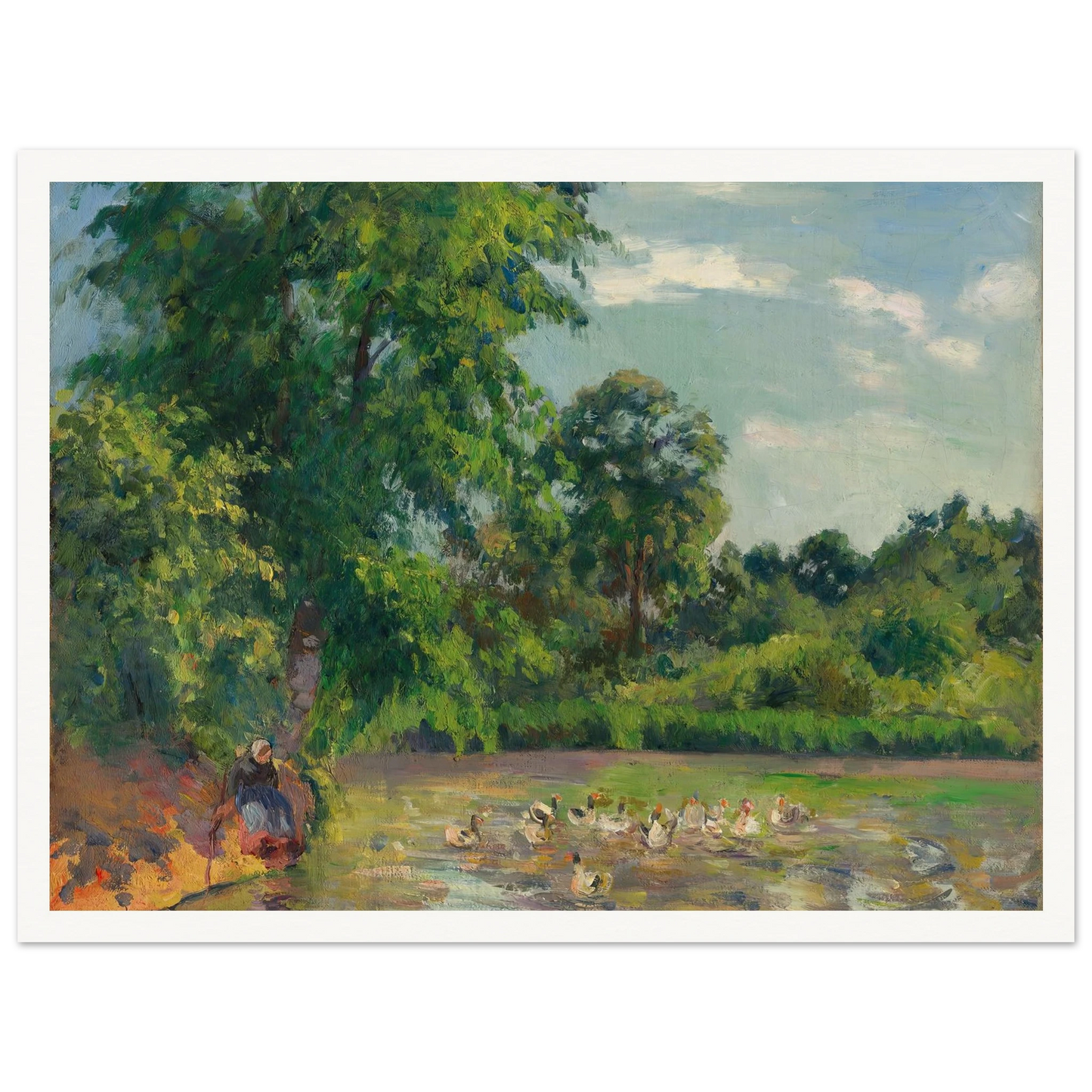 Canards sur l’étang de Montfoucault (circa 1874) Art Print | Camille Pissarro - Framed Poster - 30x40 cm / 12x16″ - Black frame