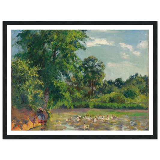 Canards sur l’étang de Montfoucault (circa 1874) Art Print | Camille Pissarro - Framed Poster - 30x40 cm / 12x16″ - Black frame