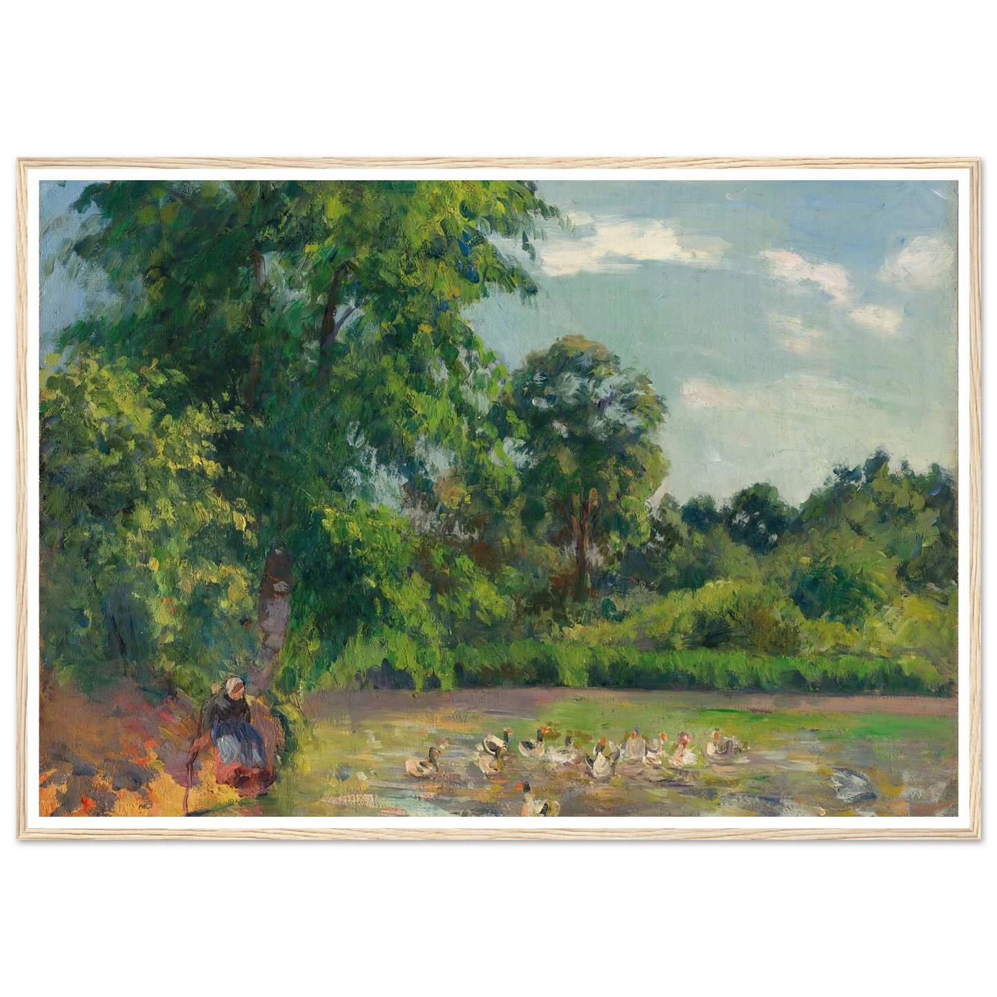 Canards sur l’étang de Montfoucault (circa 1874) Art Print | Camille Pissarro - Framed Poster - 30x40 cm / 12x16″ - Black frame