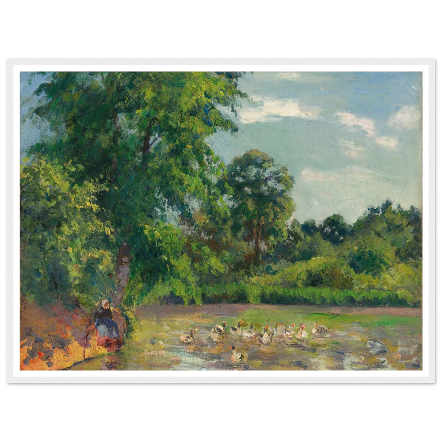 Canards sur l’étang de Montfoucault (circa 1874) Art Print | Camille Pissarro - Framed Poster - 30x40 cm / 12x16″ - Black frame