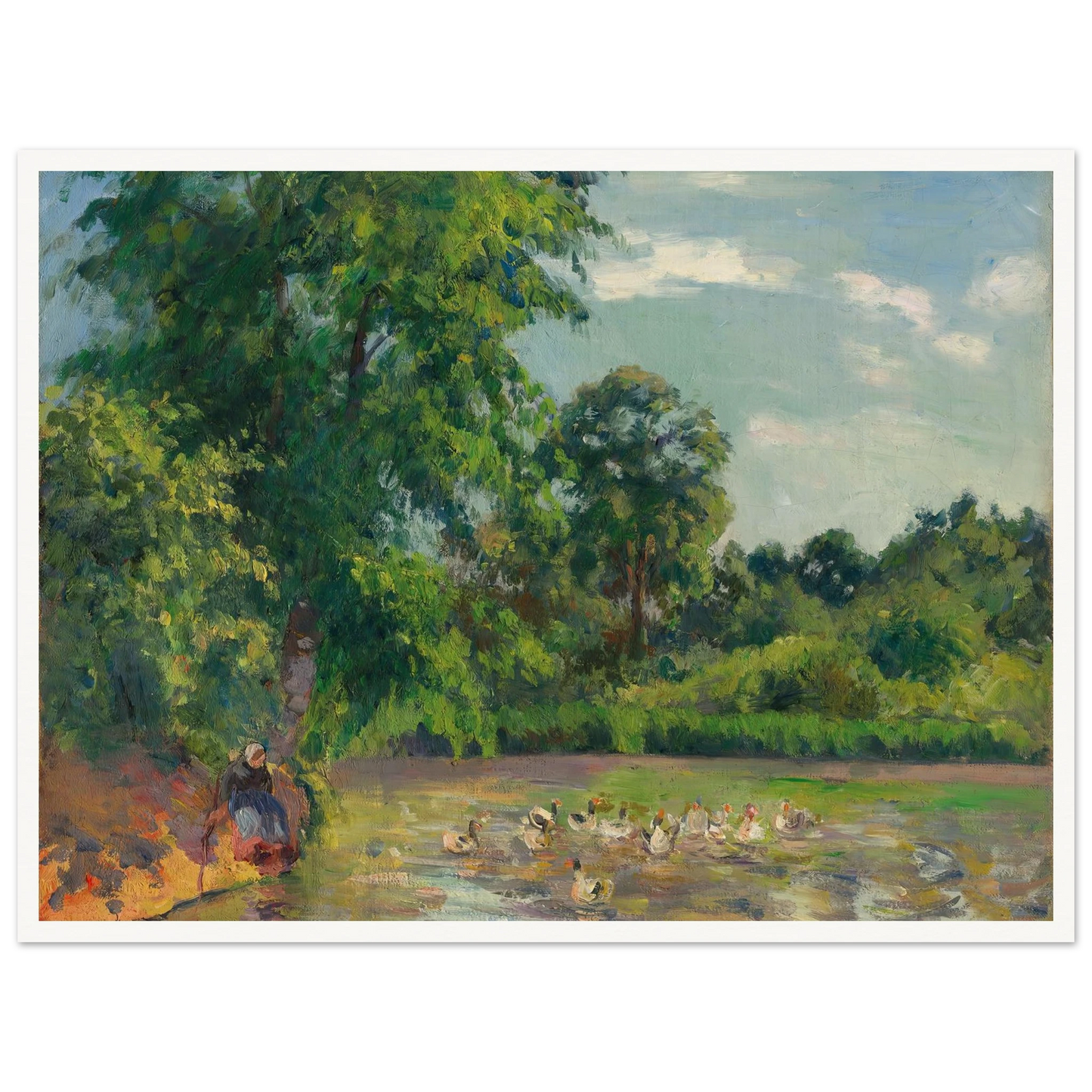Canards sur l’étang de Montfoucault (circa 1874) Art Print | Camille Pissarro - Framed Poster - 30x40 cm / 12x16″ - Black frame