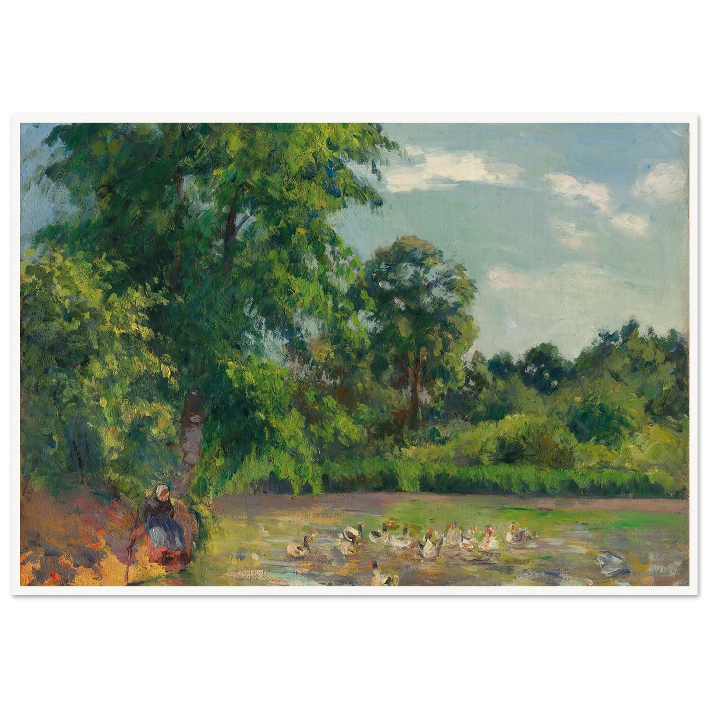 Canards sur l’étang de Montfoucault (circa 1874) Art Print | Camille Pissarro - Framed Poster - 30x40 cm / 12x16″ - Black frame