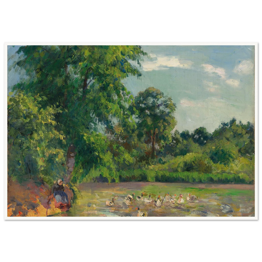 Canards sur l’étang de Montfoucault (circa 1874) Art Print | Camille Pissarro - Framed Poster - 30x40 cm / 12x16″ - Black frame