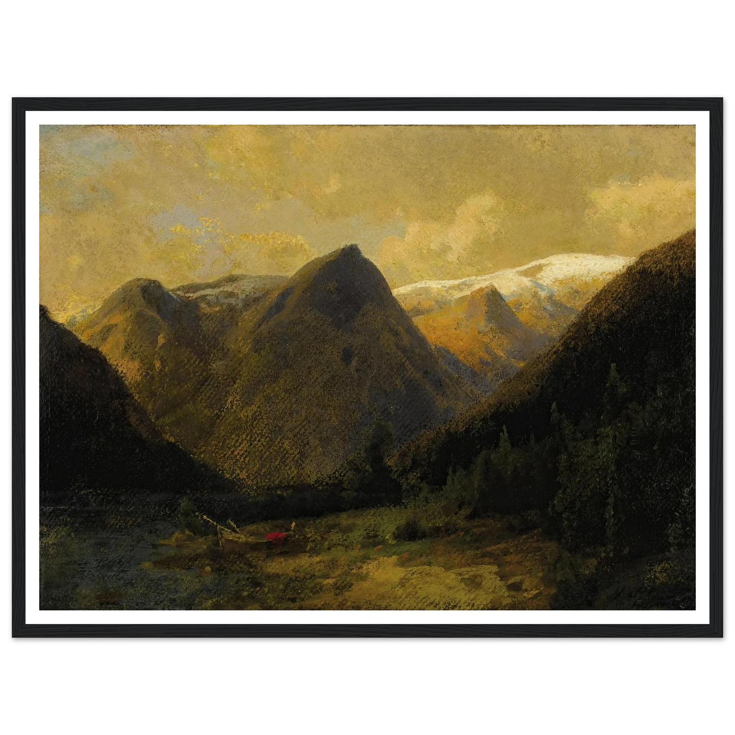 Canoe at Water’s Edge Art Print | Hermann Ottomar Herzog - Framed Poster - 30x40 cm / 12x16″ - Black frame