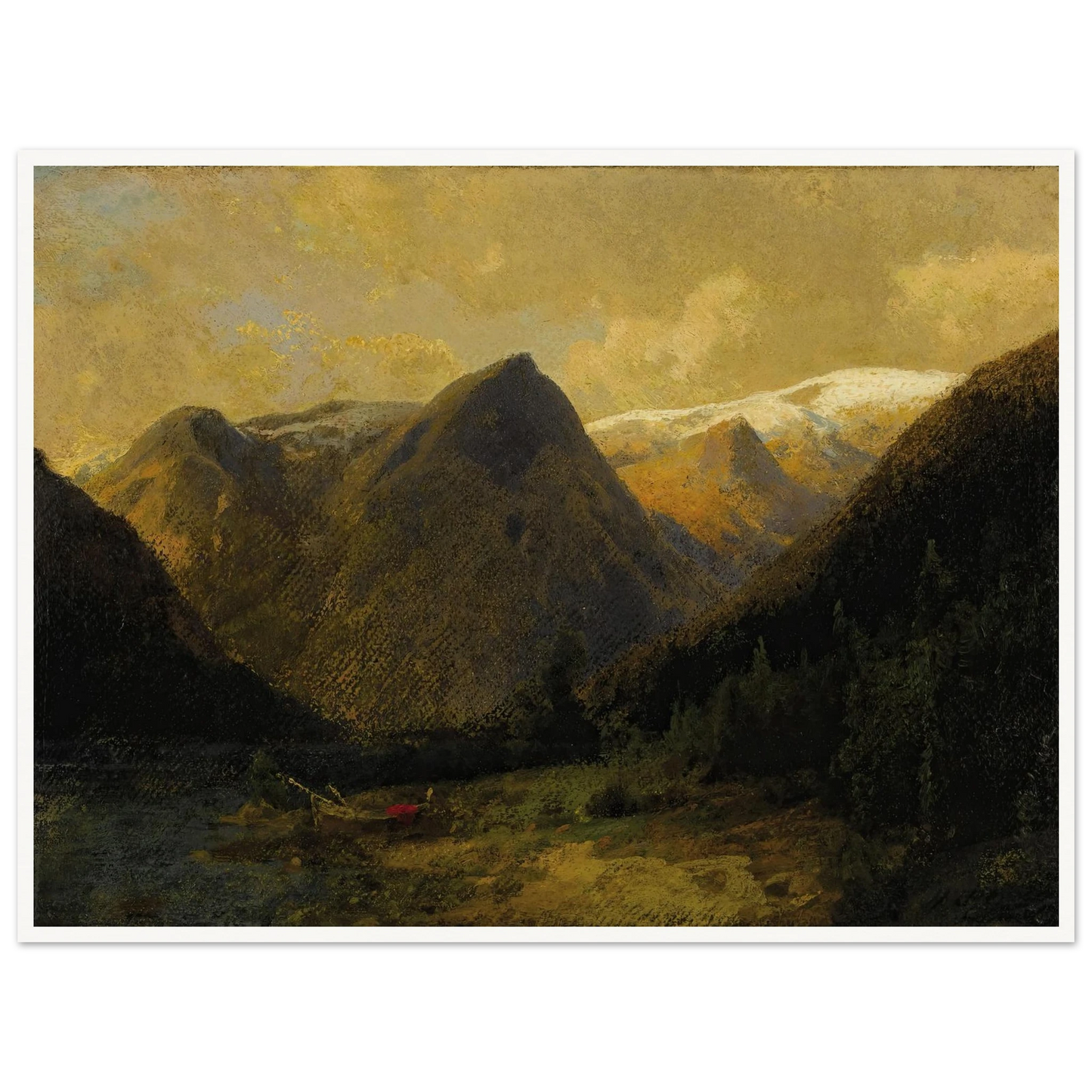 Canoe at Water’s Edge Art Print | Hermann Ottomar Herzog - Framed Poster - 30x40 cm / 12x16″ - Black frame