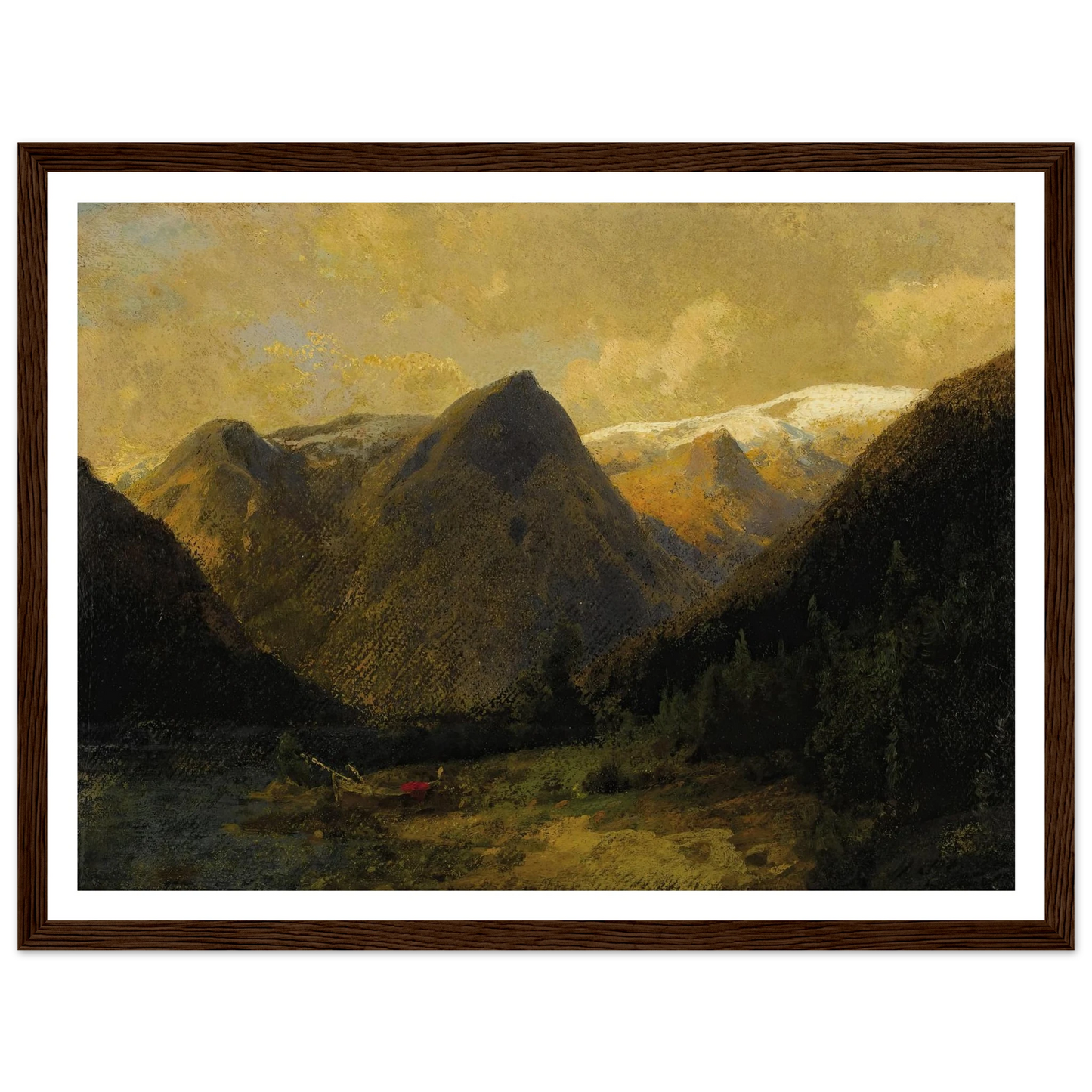 Canoe at Water’s Edge Art Print | Hermann Ottomar Herzog - Framed Poster - 30x40 cm / 12x16″ - Black frame