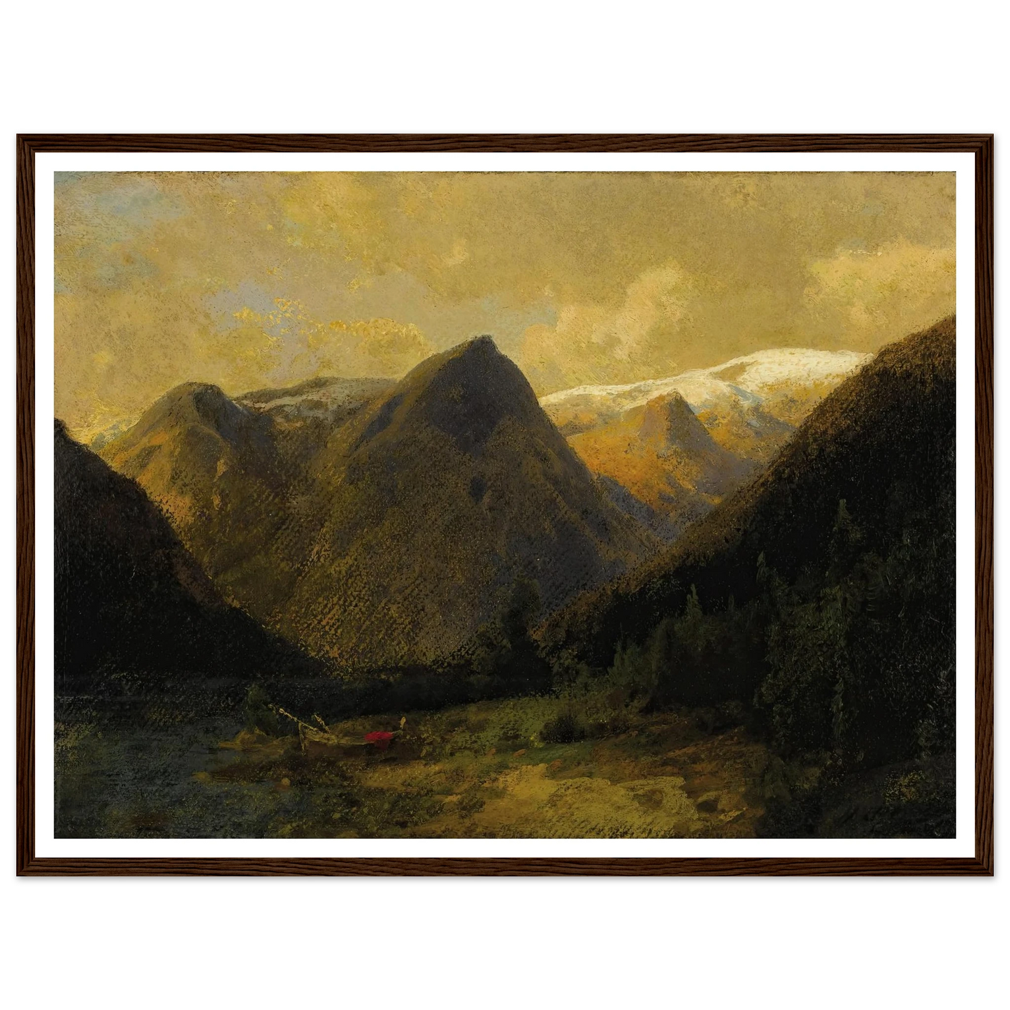 Canoe at Water’s Edge Art Print | Hermann Ottomar Herzog - Framed Poster - 30x40 cm / 12x16″ - Black frame