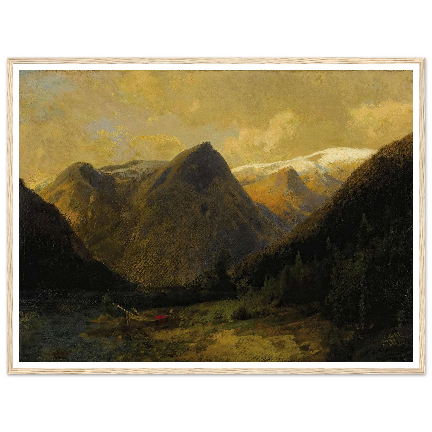 Canoe at Water’s Edge Art Print | Hermann Ottomar Herzog - Framed Poster - 30x40 cm / 12x16″ - Black frame