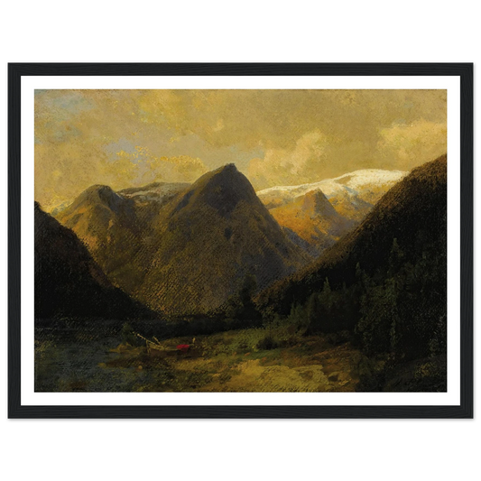 Canoe at Water’s Edge Art Print | Hermann Ottomar Herzog - Framed Poster - 30x40 cm / 12x16″ - Black frame