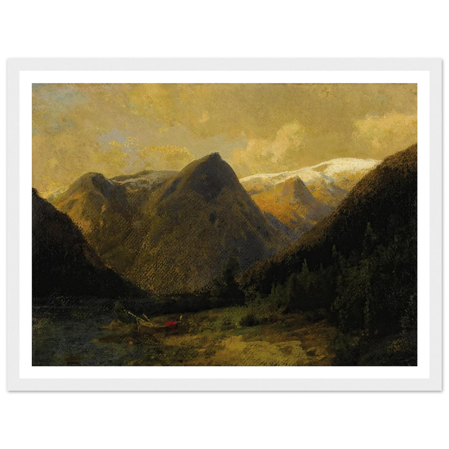 Canoe at Water’s Edge Art Print | Hermann Ottomar Herzog - Framed Poster - 30x40 cm / 12x16″ - Black frame