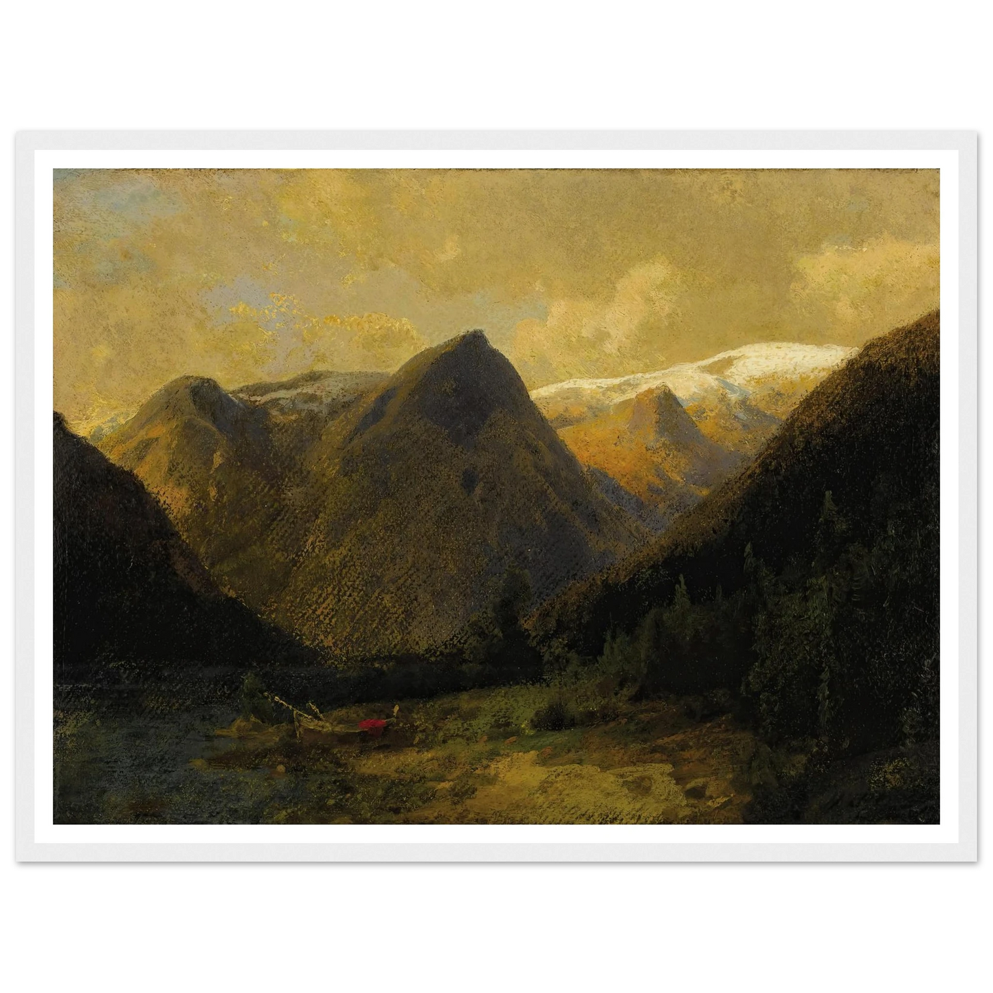 Canoe at Water’s Edge Art Print | Hermann Ottomar Herzog - Framed Poster - 30x40 cm / 12x16″ - Black frame