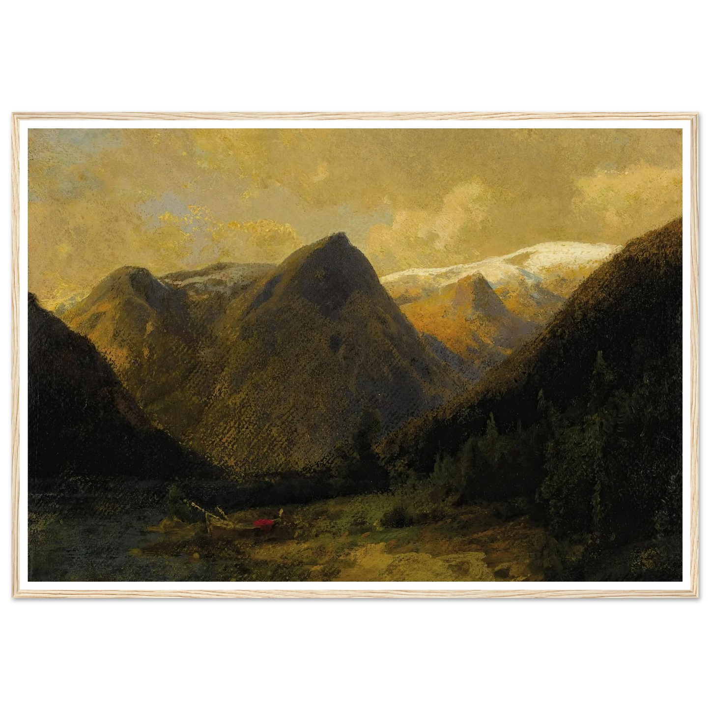 Canoe at Water’s Edge Art Print | Hermann Ottomar Herzog - Framed Poster - 30x40 cm / 12x16″ - Black frame