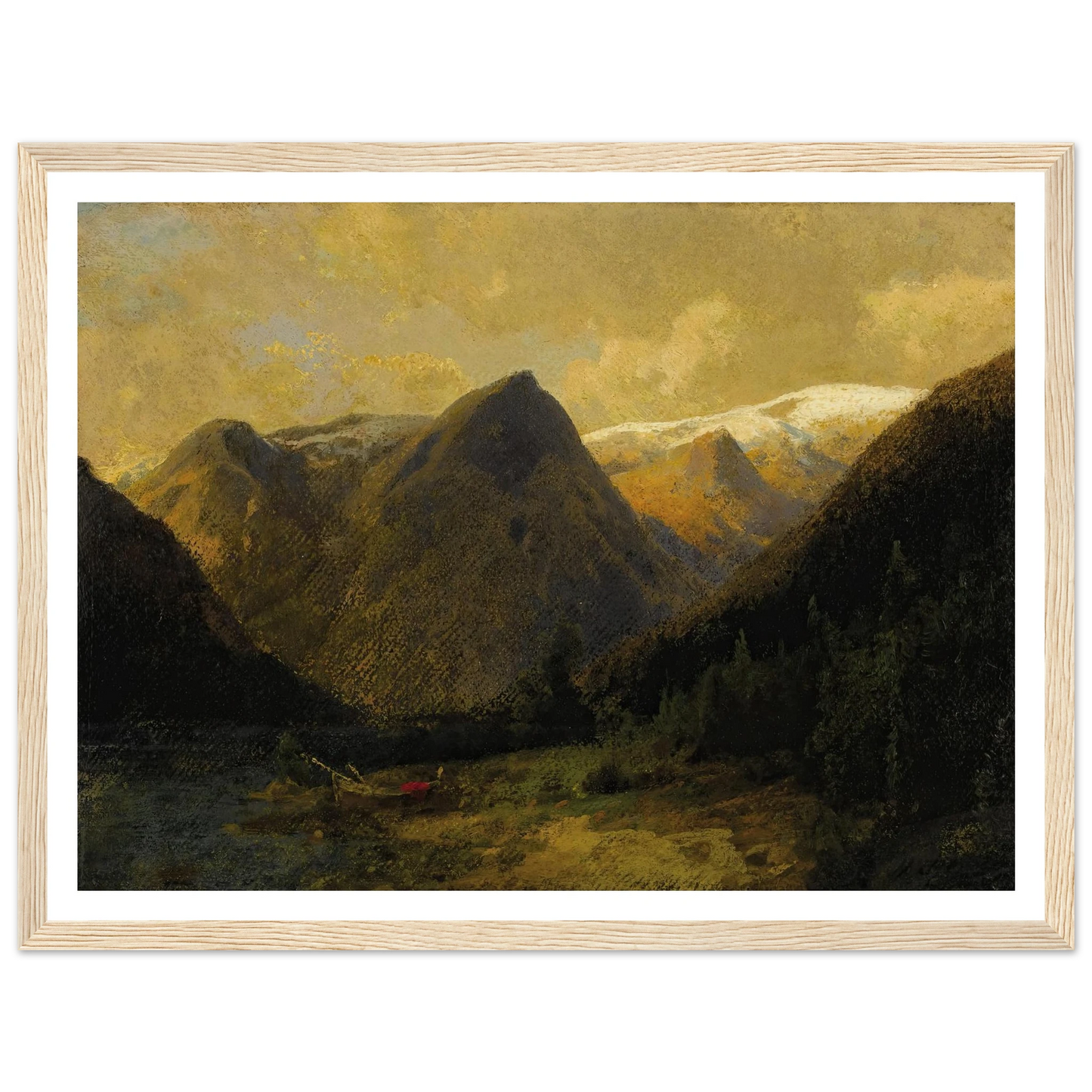 Canoe at Water’s Edge Art Print | Hermann Ottomar Herzog - Framed Poster - 30x40 cm / 12x16″ - Black frame