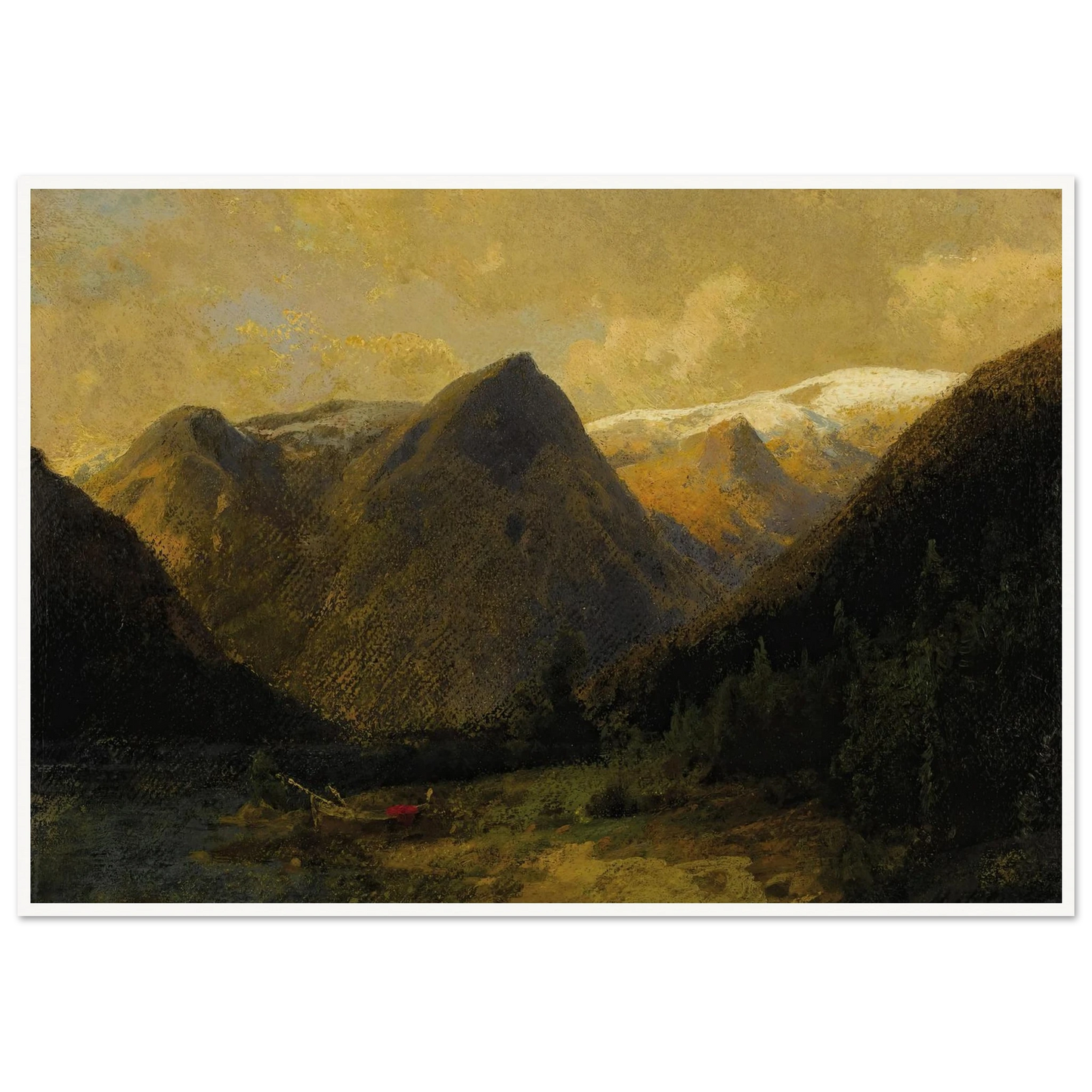 Canoe at Water’s Edge Art Print | Hermann Ottomar Herzog - Framed Poster - 30x40 cm / 12x16″ - Black frame