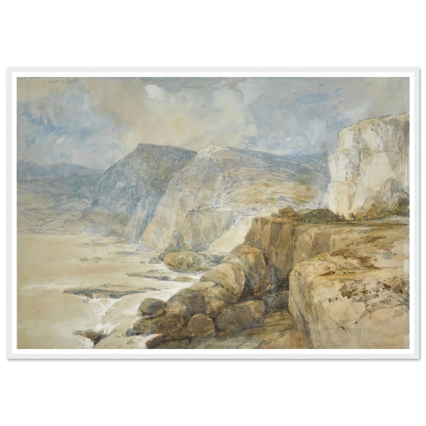 Cape Blanco, Lebanon (1839) Art Print | David Roberts - Framed Poster - 30x40 cm / 12x16″ - Black frame
