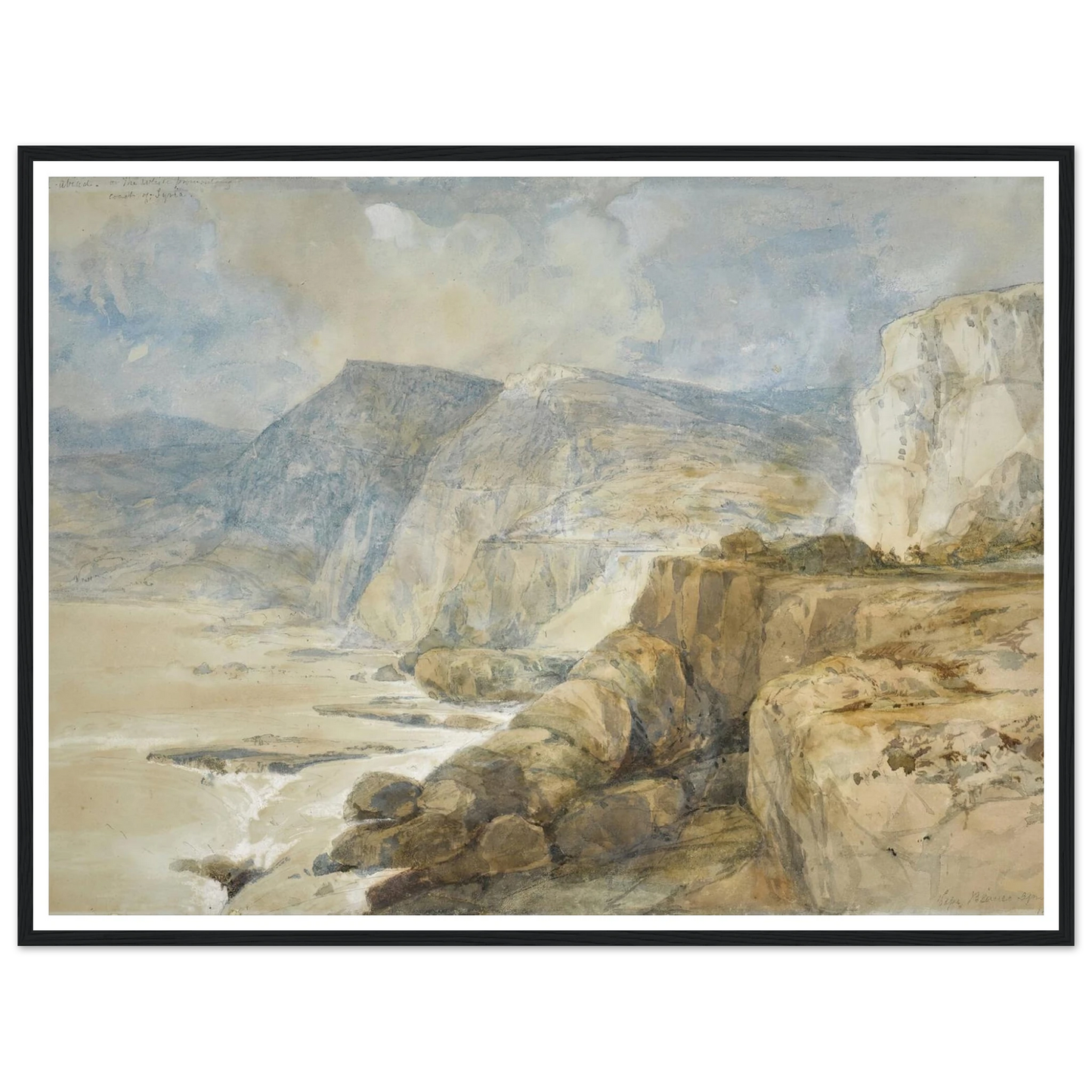 Cape Blanco, Lebanon (1839) Art Print | David Roberts - Framed Poster - 30x40 cm / 12x16″ - Black frame