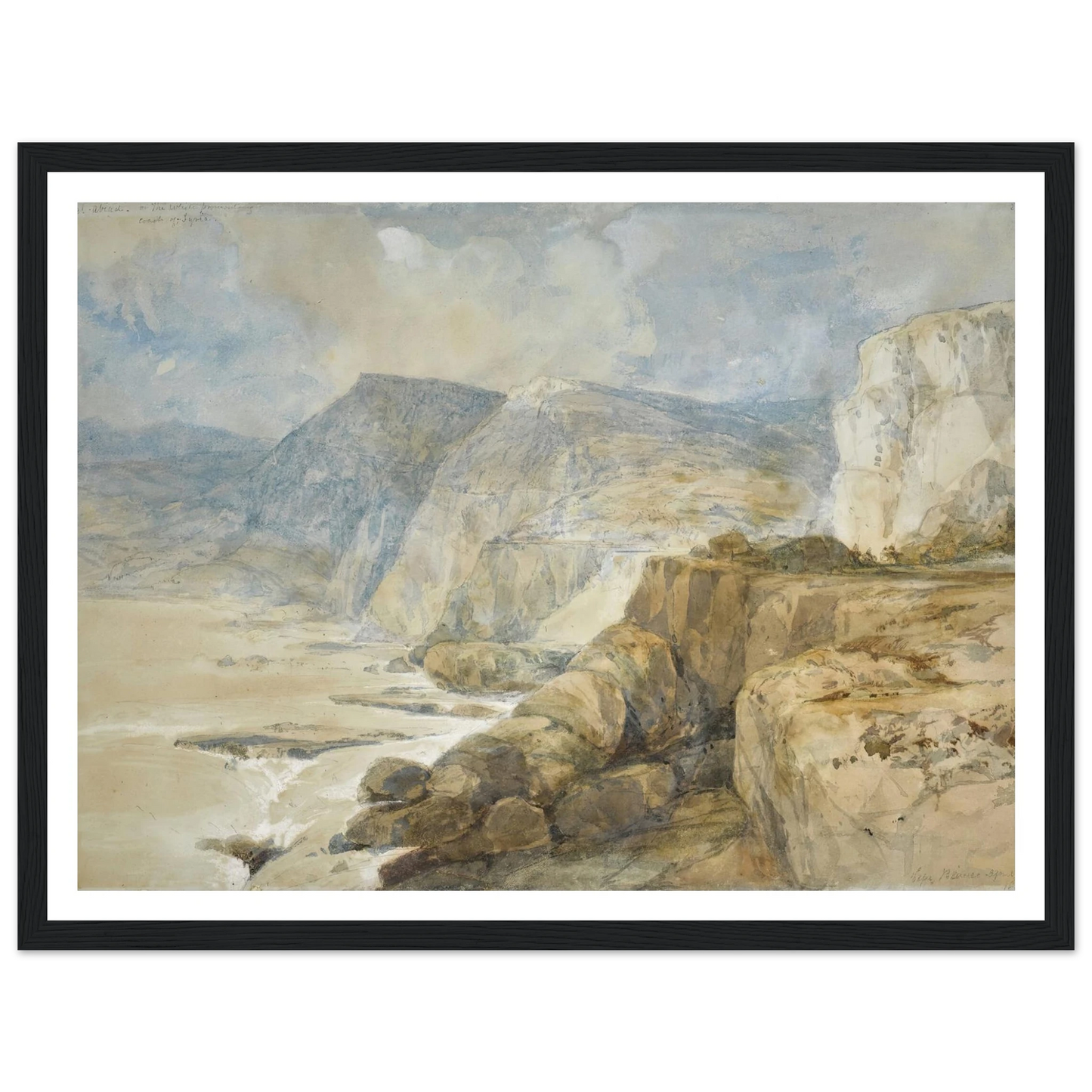 Cape Blanco, Lebanon (1839) Art Print | David Roberts - Framed Poster - 30x40 cm / 12x16″ - Black frame