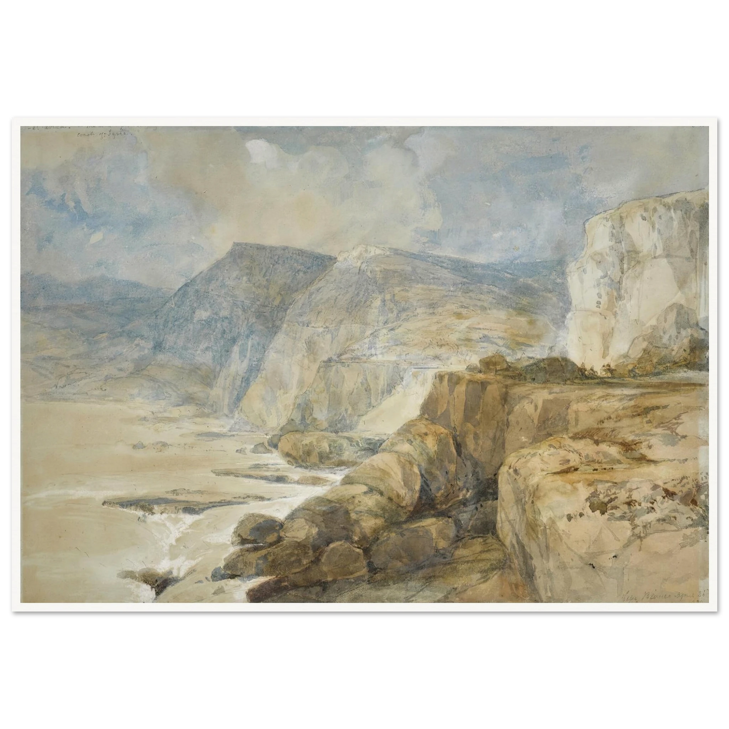 Cape Blanco, Lebanon (1839) Art Print | David Roberts - Framed Poster - 30x40 cm / 12x16″ - Black frame