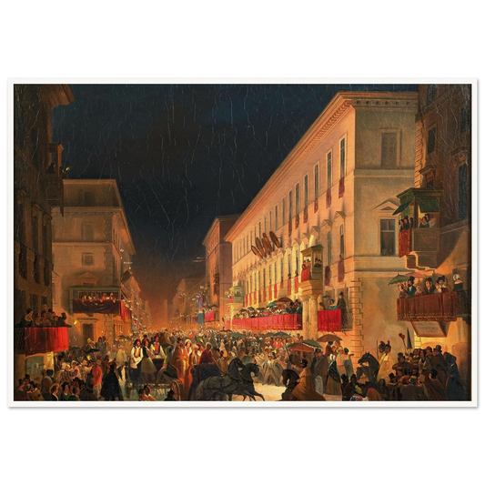 Carnival In Rome, The Feast Of Moccoletti Art Print | Ippolito Caffi - Framed Poster - 30x40 cm / 12x16″ - Black frame