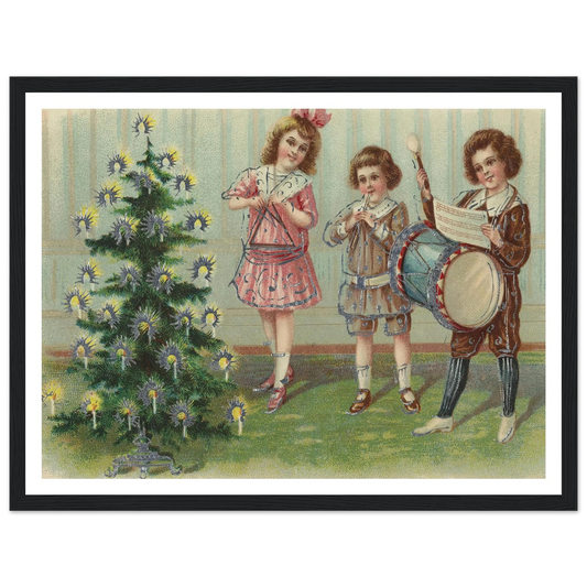Carolers By The Pine - Framed Poster - 30x40 cm / 12x16″ - Black frame