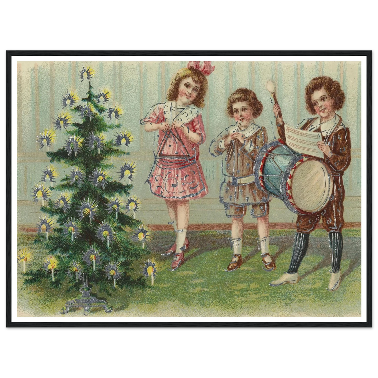 Carolers By The Pine - Framed Poster - 30x40 cm / 12x16″ - Black frame
