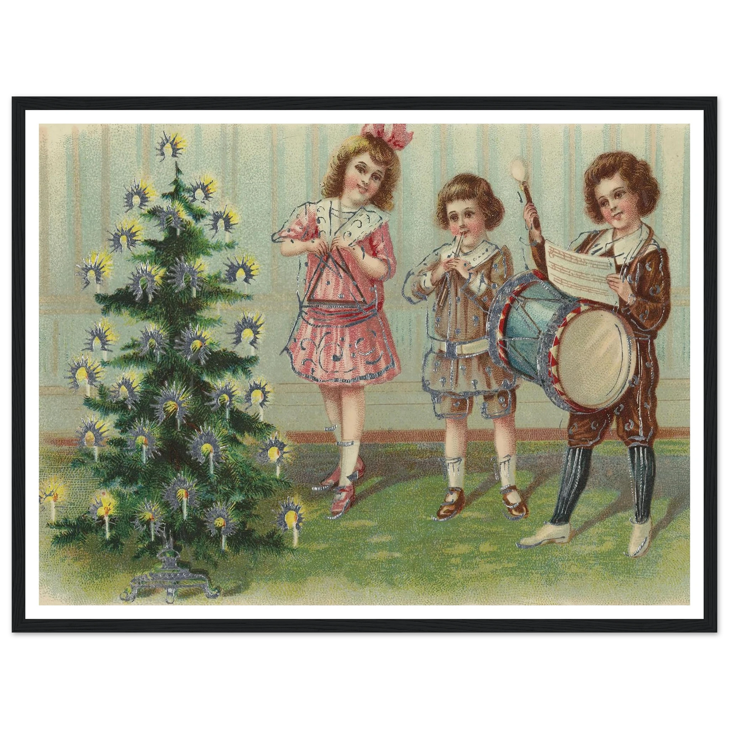 Carolers By The Pine - Framed Poster - 30x40 cm / 12x16″ - Black frame