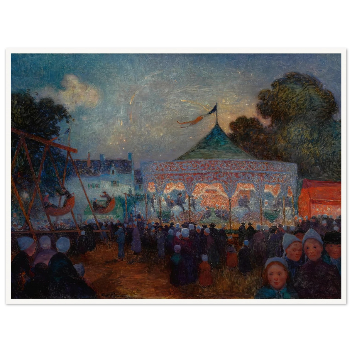 Carousel at Night at the Fair. 1890 Art Print | Ferdinand du Puigaudeau - Framed Poster - 30x40 cm / 12x16″ - Black frame