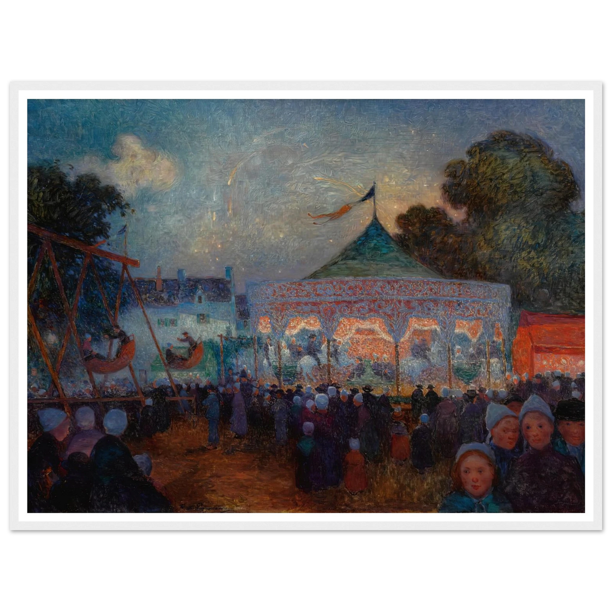 Carousel at Night at the Fair. 1890 Art Print | Ferdinand du Puigaudeau - Framed Poster - 30x40 cm / 12x16″ - Black frame