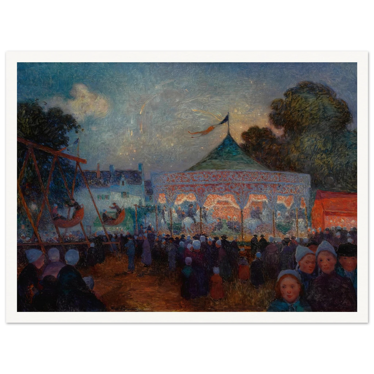 Carousel at Night at the Fair. 1890 Art Print | Ferdinand du Puigaudeau - Framed Poster - 30x40 cm / 12x16″ - Black frame