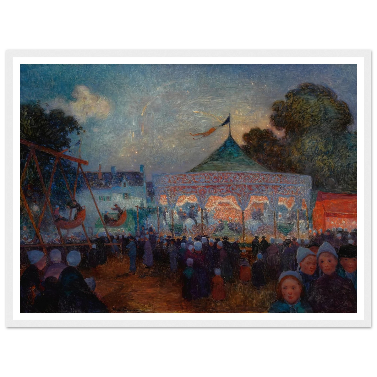 Carousel at Night at the Fair. 1890 Art Print | Ferdinand du Puigaudeau - Framed Poster - 30x40 cm / 12x16″ - Black frame