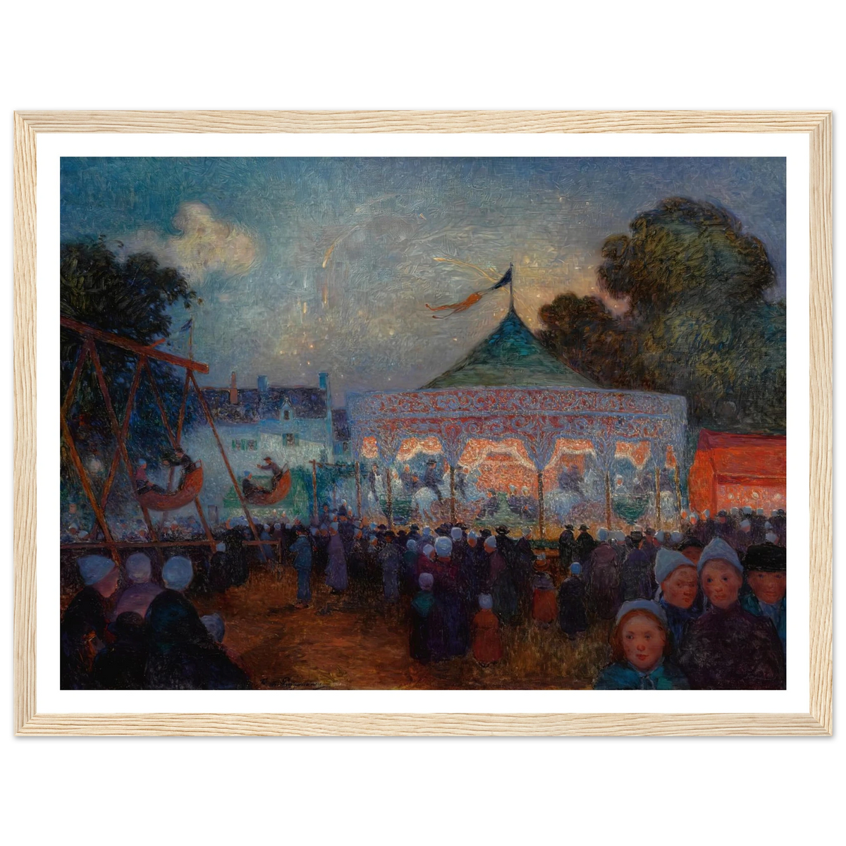 Carousel at Night at the Fair. 1890 Art Print | Ferdinand du Puigaudeau - Framed Poster - 30x40 cm / 12x16″ - Black frame