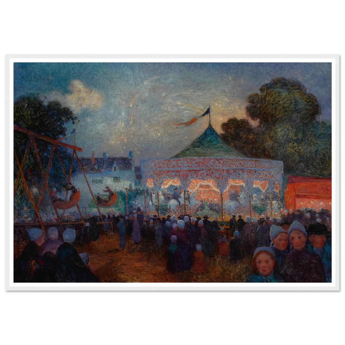 Carousel at Night at the Fair. 1890 Art Print | Ferdinand du Puigaudeau - Framed Poster - 30x40 cm / 12x16″ - Black frame