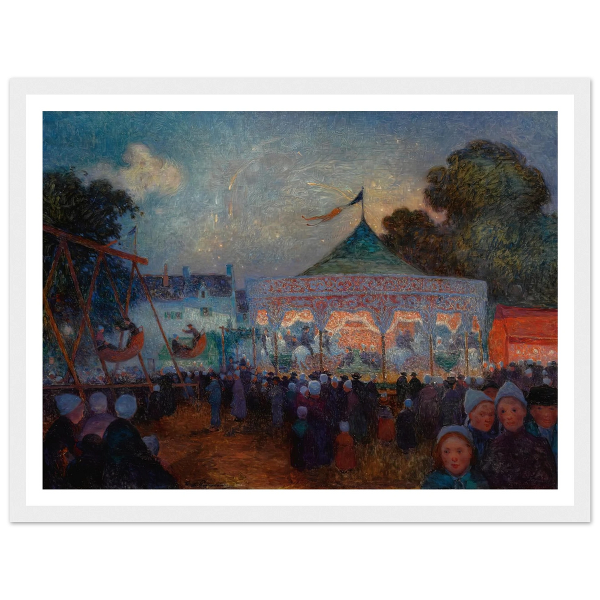 Carousel at Night at the Fair. 1890 Art Print | Ferdinand du Puigaudeau - Framed Poster - 30x40 cm / 12x16″ - Black frame
