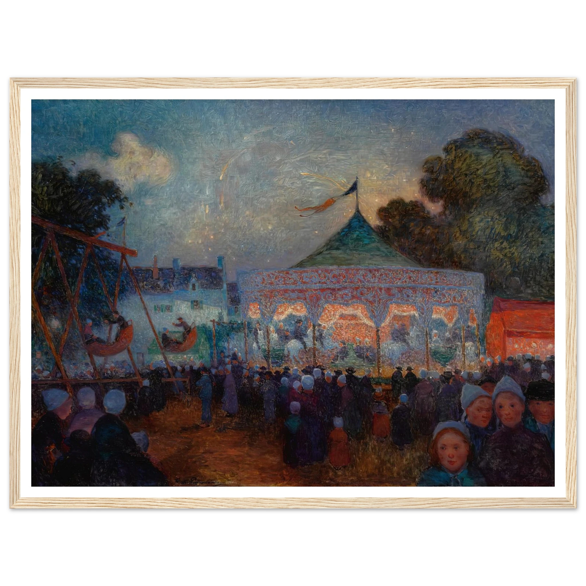 Carousel at Night at the Fair. 1890 Art Print | Ferdinand du Puigaudeau - Framed Poster - 30x40 cm / 12x16″ - Black frame