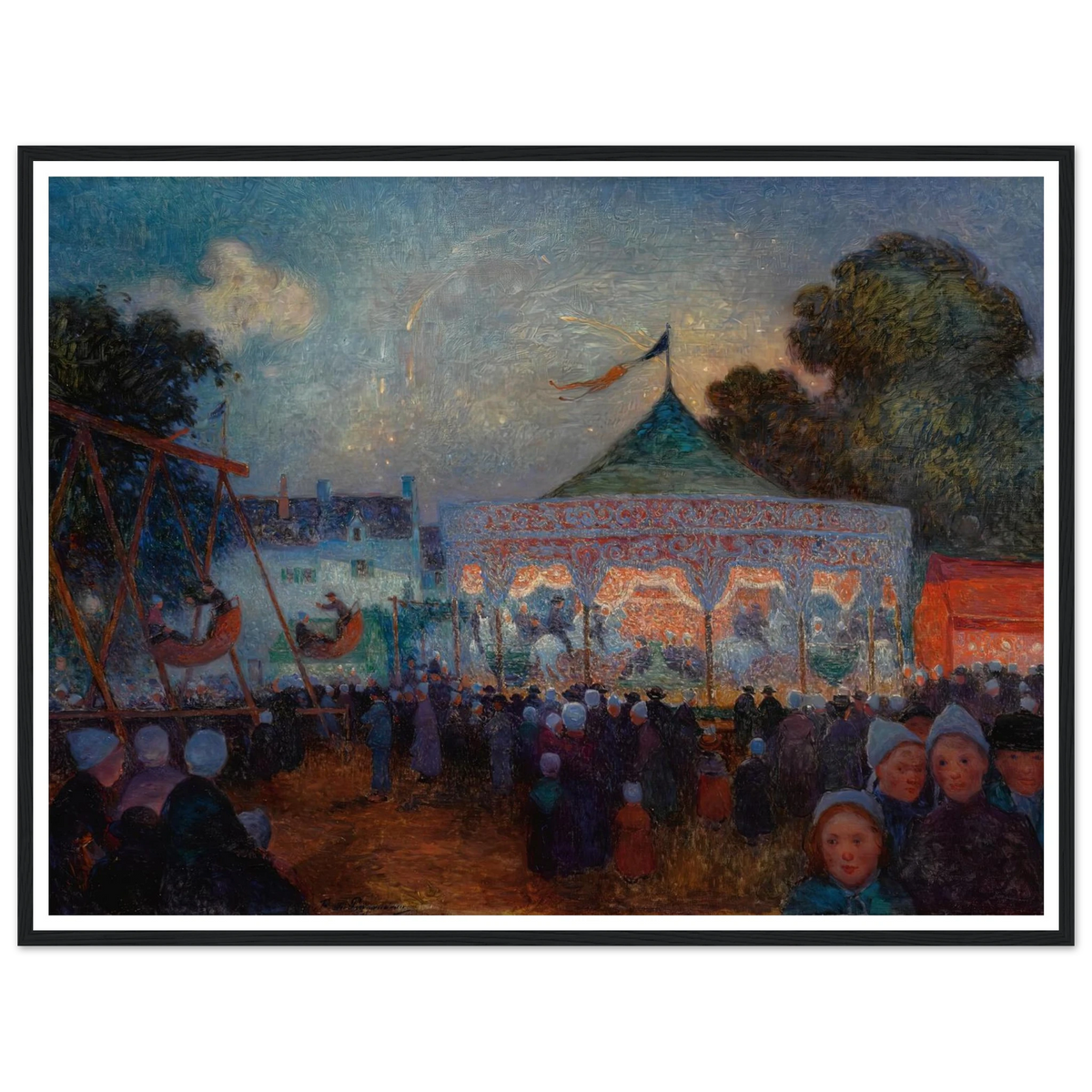Carousel at Night at the Fair. 1890 Art Print | Ferdinand du Puigaudeau - Framed Poster - 30x40 cm / 12x16″ - Black frame
