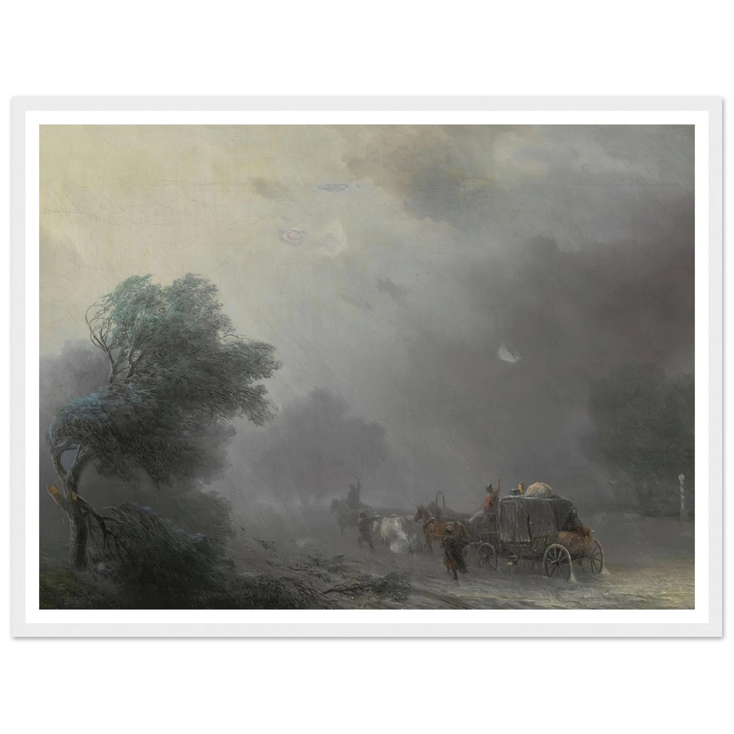 Carriage in a Storm Art Print | Ivan Konstantinovich Aivazovsky - Framed Poster - 30x40 cm / 12x16″ - Black frame