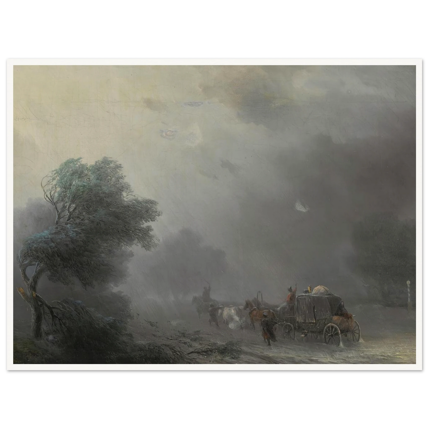 Carriage in a Storm Art Print | Ivan Konstantinovich Aivazovsky - Framed Poster - 30x40 cm / 12x16″ - Black frame