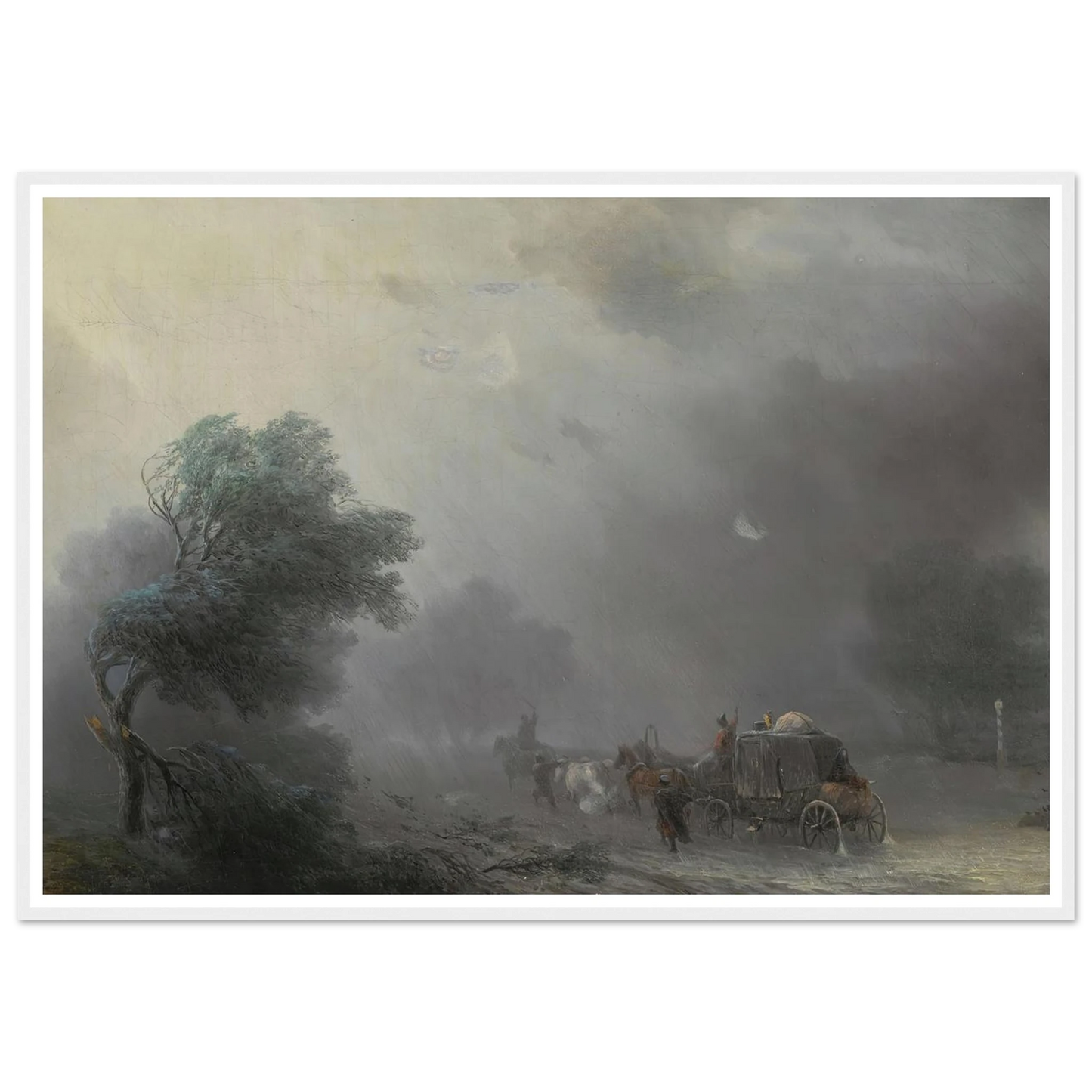 Carriage in a Storm Art Print | Ivan Konstantinovich Aivazovsky - Framed Poster - 30x40 cm / 12x16″ - Black frame