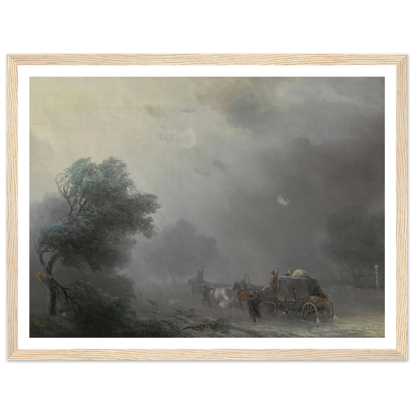 Carriage in a Storm Art Print | Ivan Konstantinovich Aivazovsky - Framed Poster - 30x40 cm / 12x16″ - Black frame