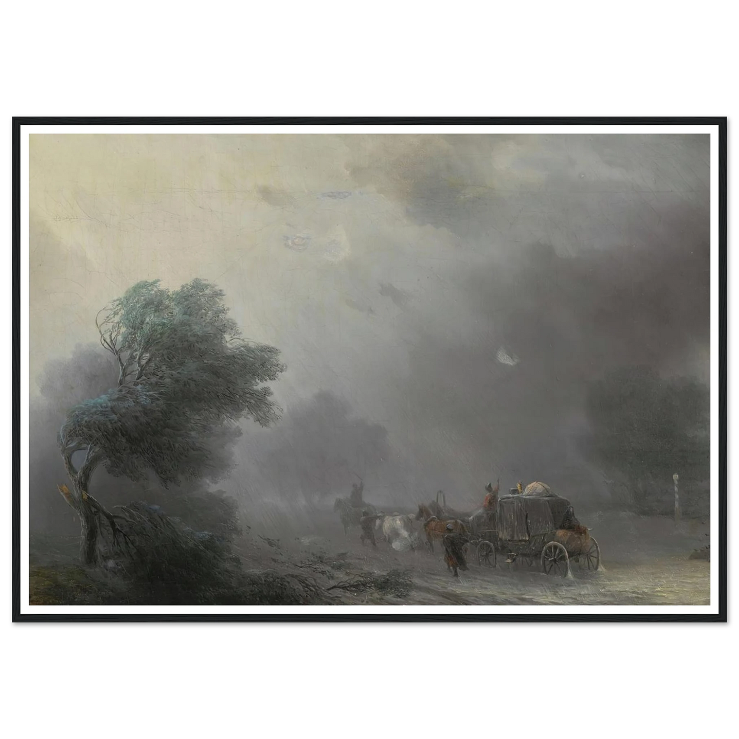 Carriage in a Storm Art Print | Ivan Konstantinovich Aivazovsky - Framed Poster - 30x40 cm / 12x16″ - Black frame