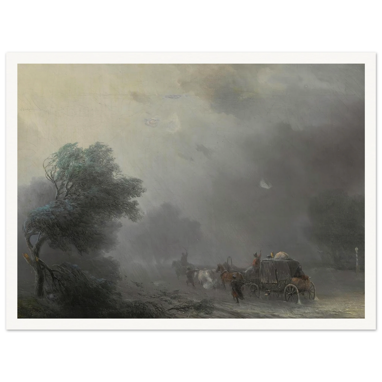 Carriage in a Storm Art Print | Ivan Konstantinovich Aivazovsky - Framed Poster - 30x40 cm / 12x16″ - Black frame