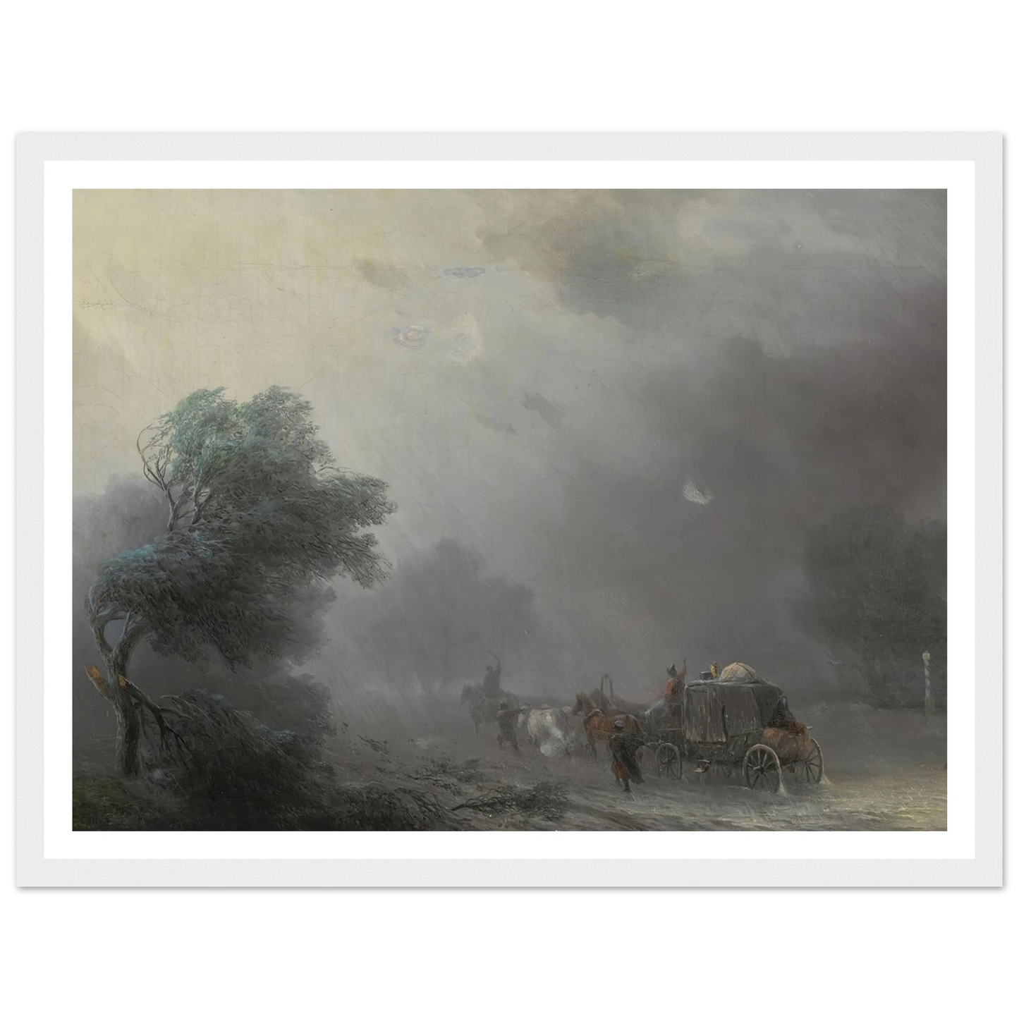 Carriage in a Storm Art Print | Ivan Konstantinovich Aivazovsky - Framed Poster - 30x40 cm / 12x16″ - Black frame