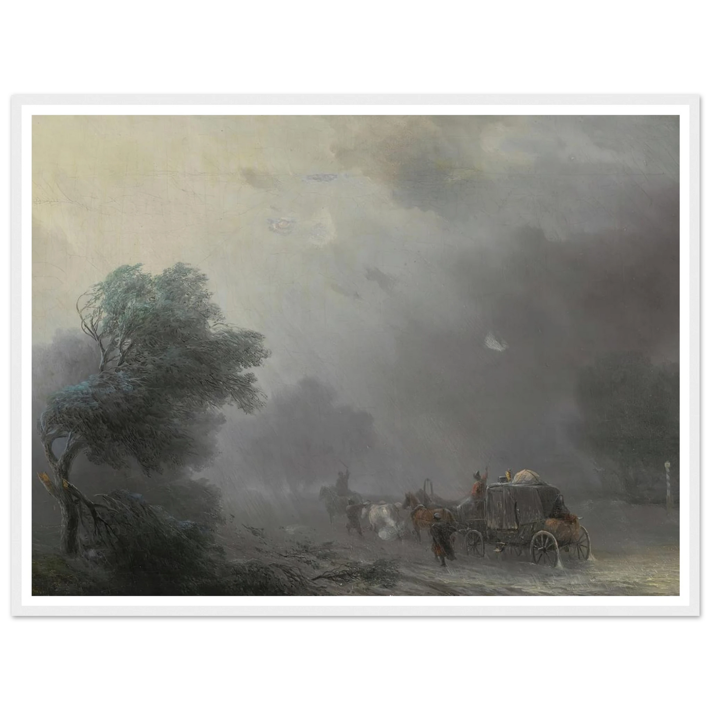 Carriage in a Storm Art Print | Ivan Konstantinovich Aivazovsky - Framed Poster - 30x40 cm / 12x16″ - Black frame