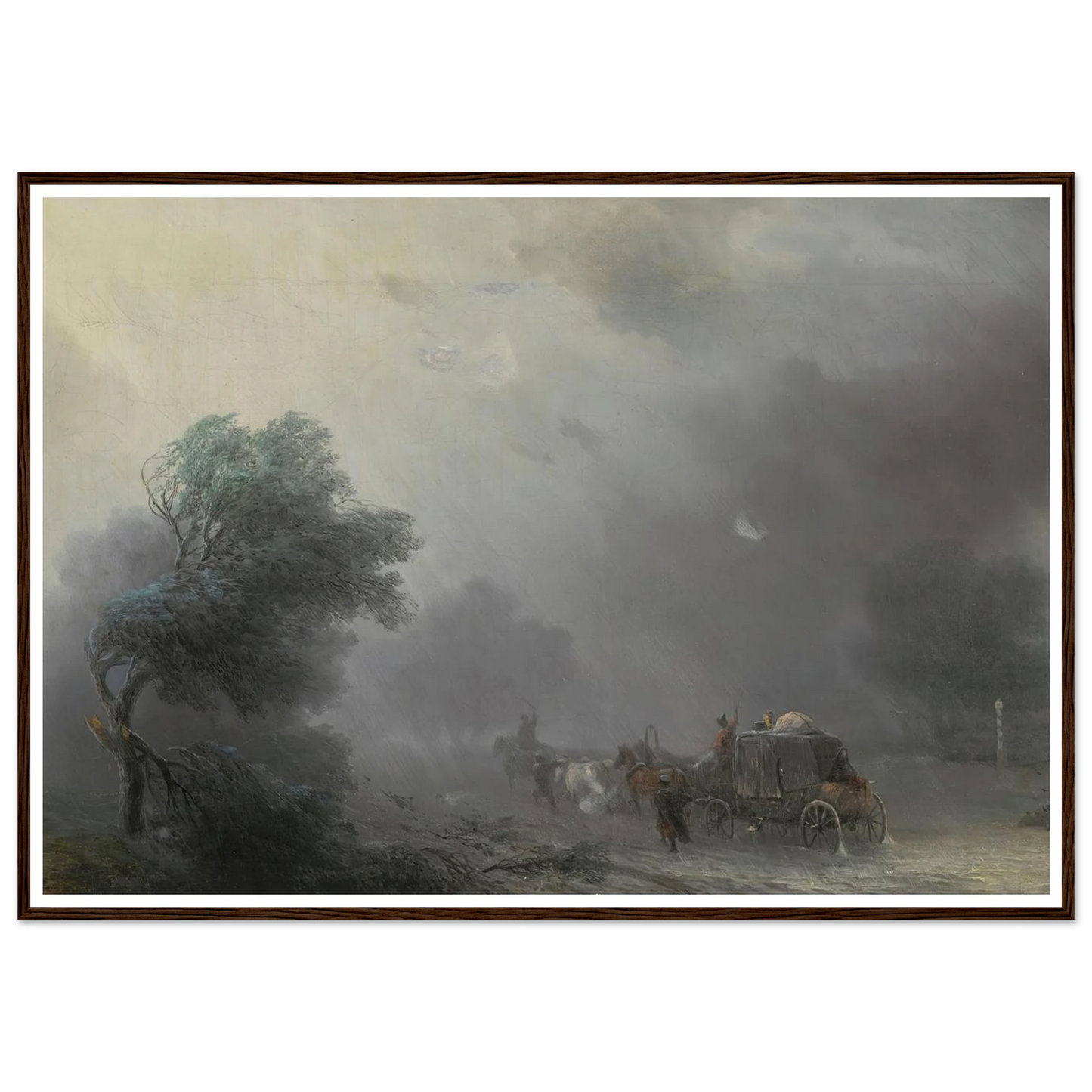 Carriage in a Storm Art Print | Ivan Konstantinovich Aivazovsky - Framed Poster - 30x40 cm / 12x16″ - Black frame
