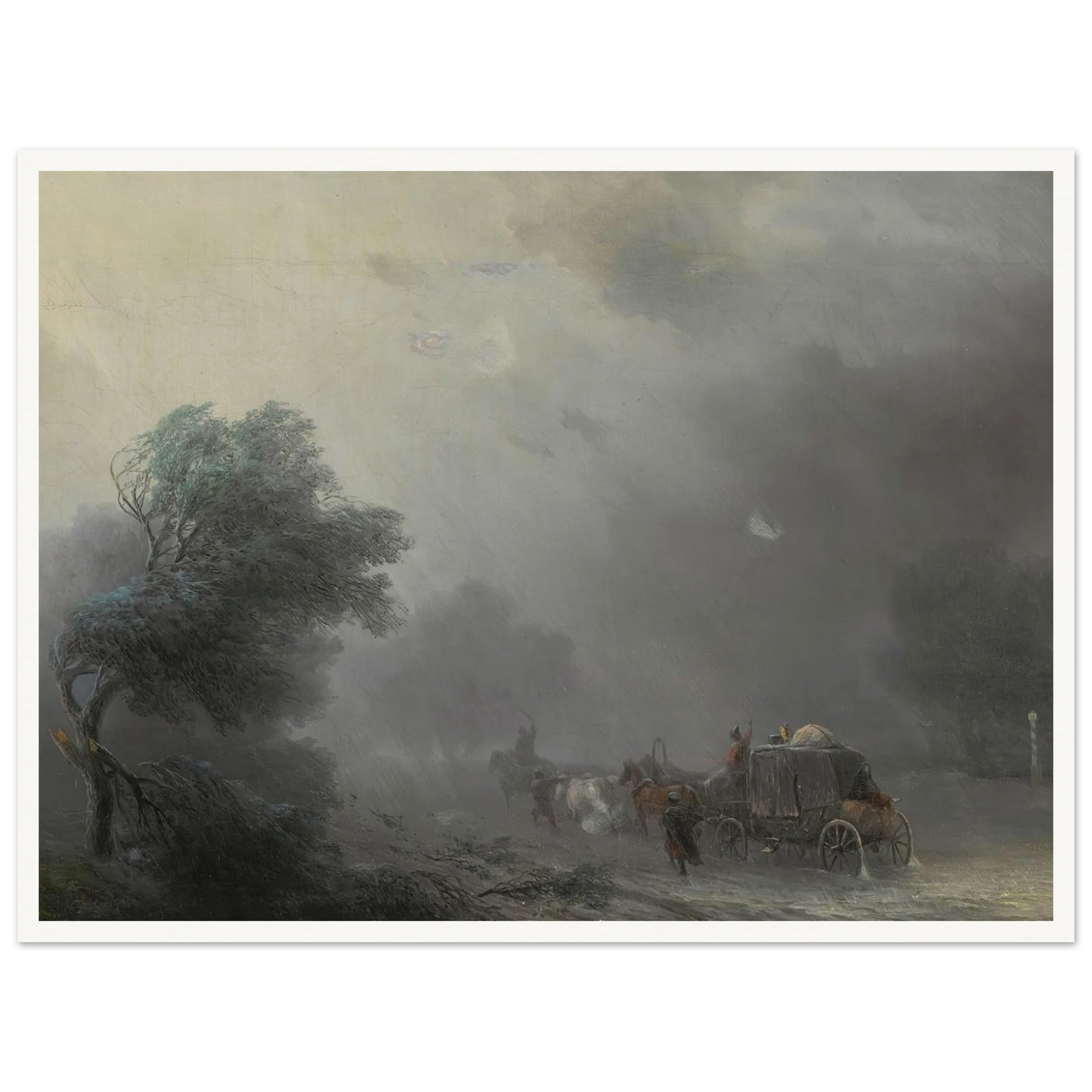 Carriage in a Storm Art Print | Ivan Konstantinovich Aivazovsky - Framed Poster - 30x40 cm / 12x16″ - Black frame
